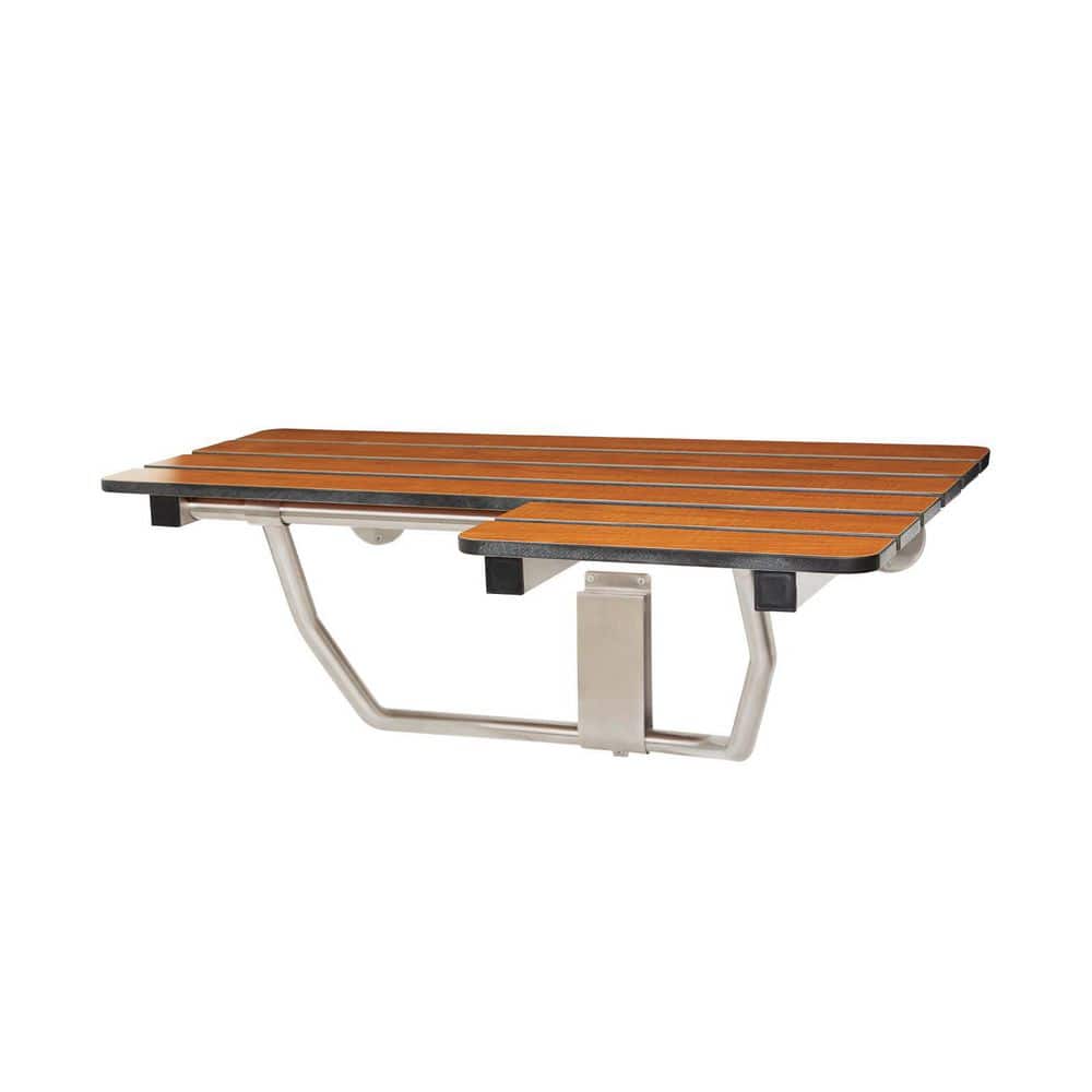 SEACHROME 26 in. x 22.5 in. ADA Wall Mount Folding Transfer Bench Shower Seat, LeftHanded, Teak