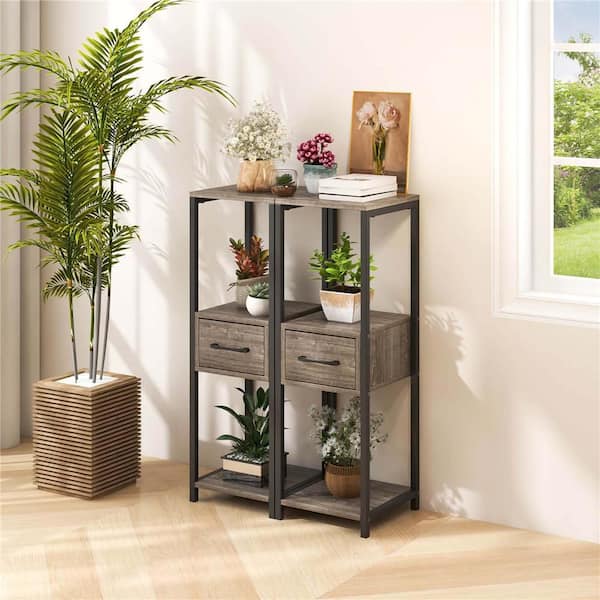 2 Pack 3 Tier Tall Metal Plant Stand Indoor Plant Table with Drawer Anti-tipping Devices