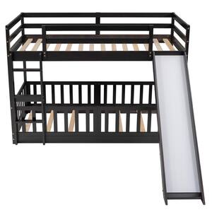 Espresso Twin Size Multi-functional Bunk Beds with Slide and Ladder, Sturdy Wood Twin Kids Bunk Bed Frame with Saferail