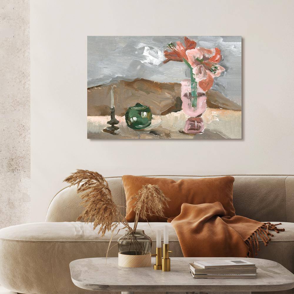 Rustic Still Life Pink Vase and Green Teapot Glass Wall Art Set