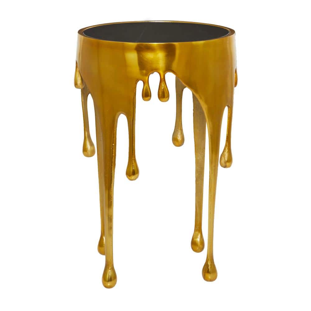 Gold Drip Round Aluminum Accent Table with Glass Top