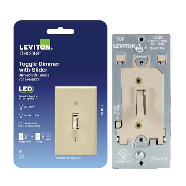 Toggle Slide LED Advanced Dimmer Switch for LED and Incandescent Bulbs, 150-Watt Single Pole or 3-Way, Ivory TSL01-00I