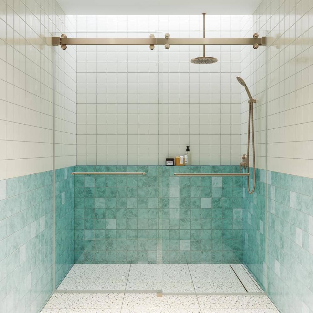 Polaris 60" x 78" Frameless Brushed Bronze Sliding Shower Door