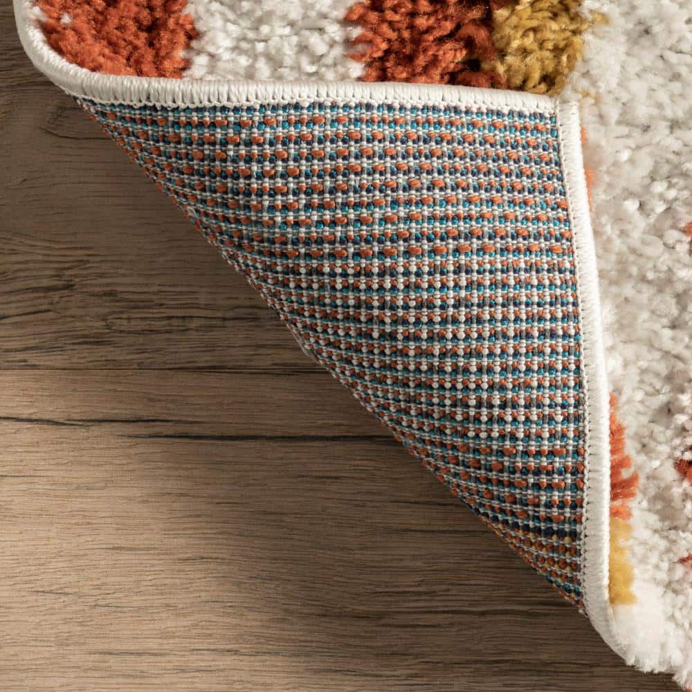 Dotty Half Sunset Shag Area Rug, 6' 7" x 9', Orange and White