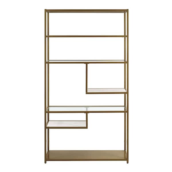 Dorel Living 72 in. Brass/Clear Metal 6-shelf Etagere Bookcase with Open  Back FH7830 - The Home Depot
