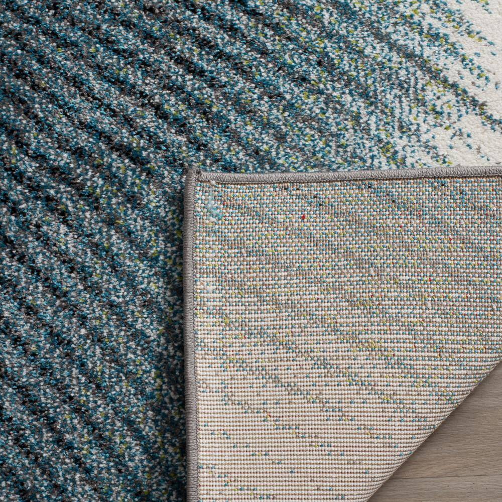Grey and Teal Abstract Round High Pile Area Rug