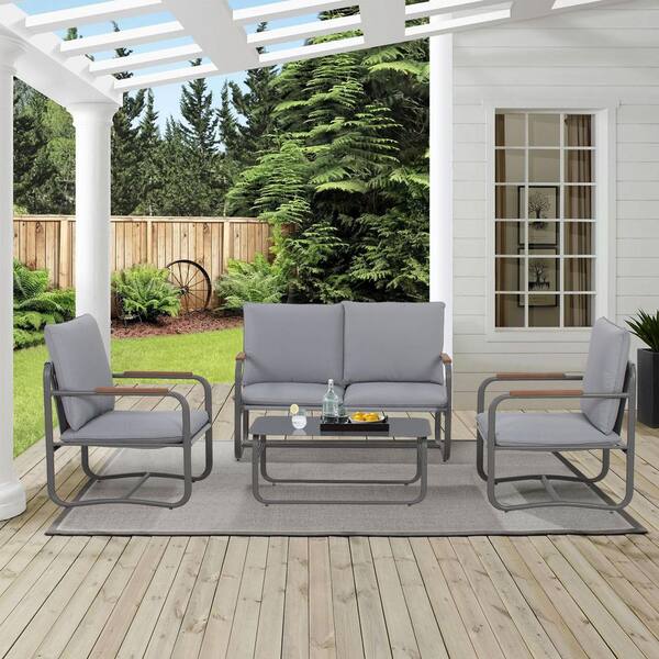 SUNVIVI 4Piece Outdoor Deep Seating Conversation Sofa with Light Gray