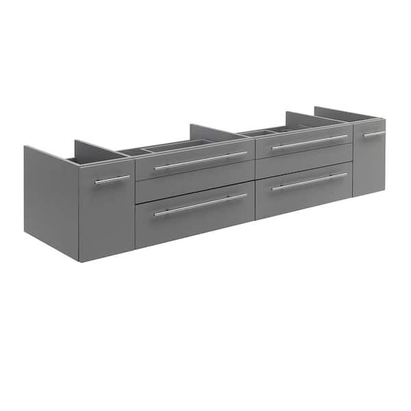 Fresca Lucera 72 in. Wall Mount Floating Double Bath Vanity Cabinet without Top in Gray - Vessel Sink Compatible