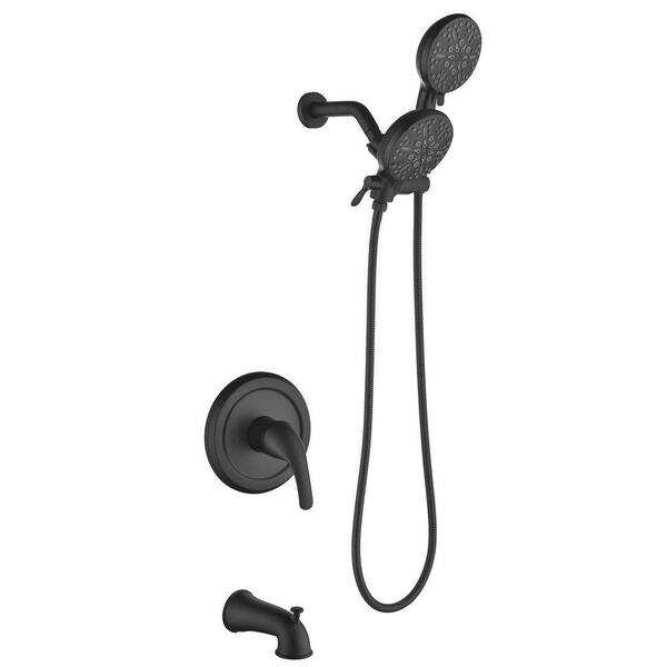 7-Spray 7 in. Wall Mount 2.5 GPM Fixed and Handheld Dual Shower Head with Tub Faucet in Matte Black (Valve Included)