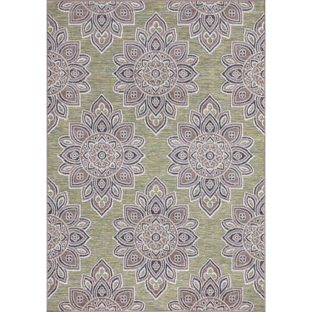 StyleWell Green 8 Ft. X 10 Ft. Floral Indoor/Outdoor Patio Area Rug ...