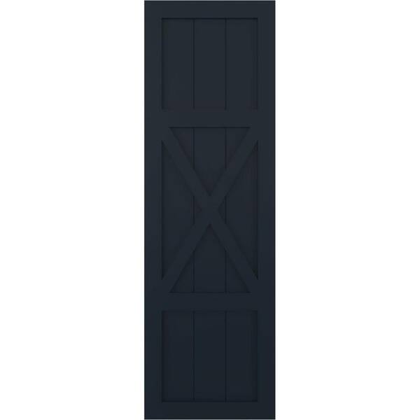 Ekena Millwork 12 in. x 65 in. True Fit PVC Center X-Board Farmhouse Fixed Mount Board and Batten Shutters Pair in Starless Night Blue