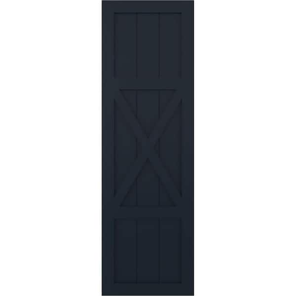 Ekena Millwork 15 in. x 63 in. True Fit PVC Center X-Board Farmhouse Fixed Mount Board and Batten Shutters Pair in Starless Night Blue