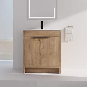 30 in. W x 18.30 in. D x 34.3 in. H Freestanding Bath Vanity Cabinet in Imitative Oak with White Ceramic Top