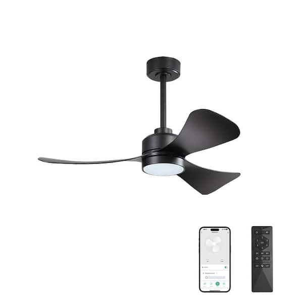 MLiAN 42 in. Dimmable Smart LED Indoor Black 3-Blades Ceiling Fan with Remote Control and Downrod