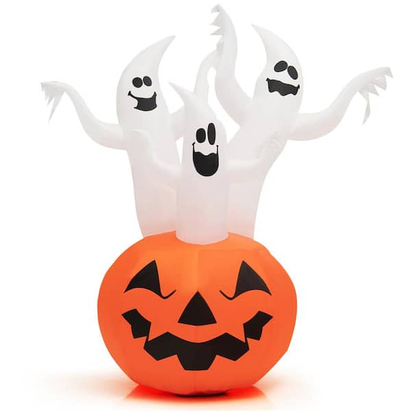 Costway 6 ft. Inflatable Halloween 3 White Ghosts with Pumpkin Decor ...