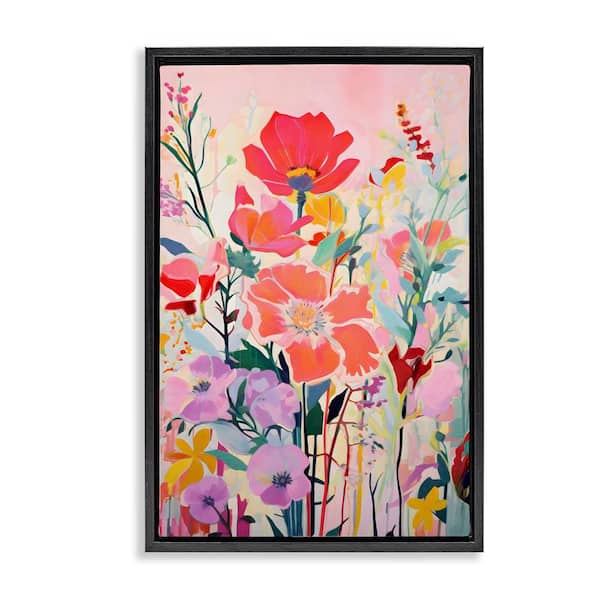 Stupell Industries Abstract Flowers on Pink by LSR Design Studio Black Floater Frame Nature Graphic Art Print 31 in. x 21 in.