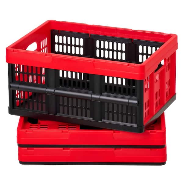 Plastic Collapsible Storage Bins, 32L 3 Packs, Stackable Folding Storage Crates with Handles, Holds 26 lbs. Per Bin