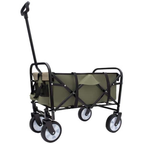 10 cu. ft. Steel Garden Cart, 225 lb. Capacity Extention Foldable Wagon Cart with Strapping System in Army Green
