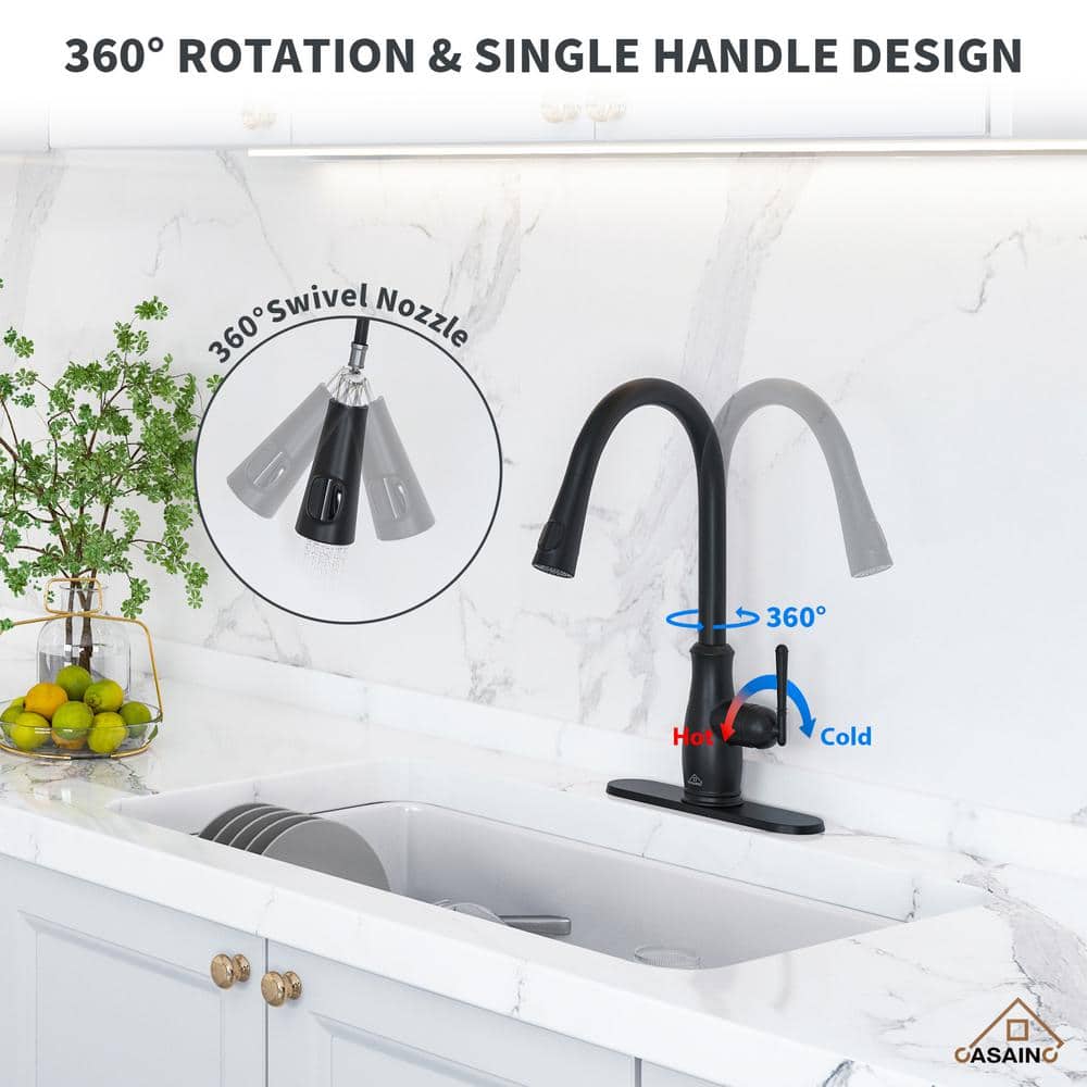 Matte Black Pull Down Kitchen Faucet with Digital Display