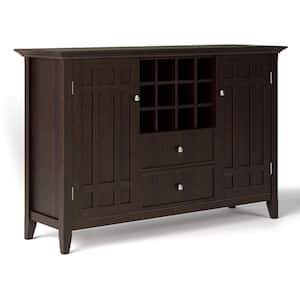 Bedford Solid Wood 54 in. Wide Transitional Sideboard Buffet and Wine Rack in Dark Chestnut Brown