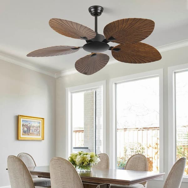 YUHAO Farmhouse 52 in. Indoor ABS Brown Tropical Palm Leaf Shaped
