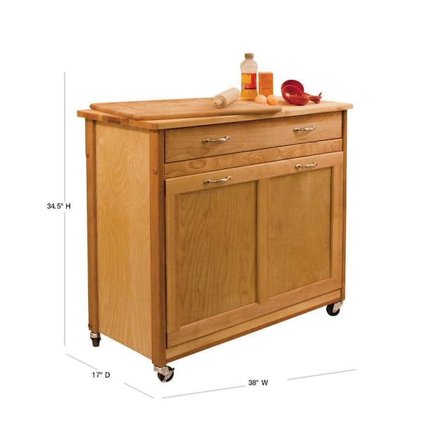 Catskill Craftsmen Natural Birch, Kitchen Island With Trash Pull Out