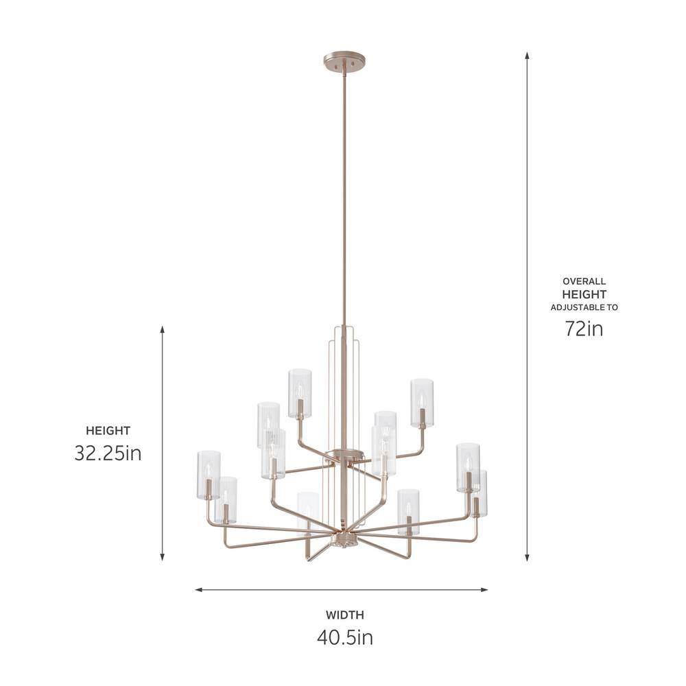 Kimrose 72" Polished Nickel 12-Light Chandelier with Clear Fluted Glass