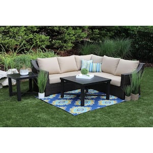 Birch 5-Piece Resin Wicker Outdoor Sectional with Sunbrella Canvas Heather Beige Cushions