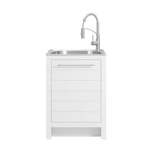 All-In-One Stainless Steel 24 in Laundry Sink with Faucet and Storage Cabinet in White