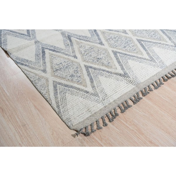 Beige Hand-Knotted Wool Contemporary Geometric Marrakech Handspun, Stylish and Durable Rug, 8 ft. x 11 ft. Area Rug