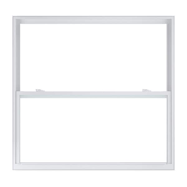 American Craftsman 52 in. x 49.5 in. 50 Series White Single Hung Low-E Argon SC Glass Vinyl FL Flange Window, Screen Incl