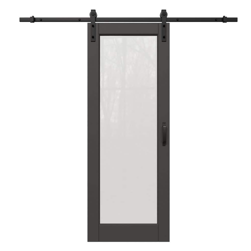 36 in. x 80 in. 1-Lite Frosted Glass Black Primed MDF Composite Sliding Barn Door with Hardware Kit and Pantry Sticker price history on PriceWatchPro
