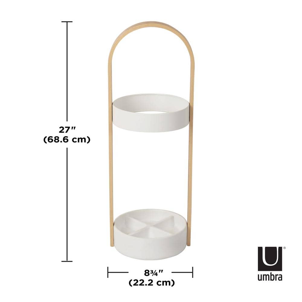 Bellwood Modern White-Natural Wood & Steel Freestanding Umbrella Stand