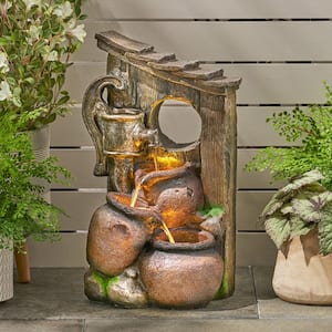 Waterford Polyresin Outdoor Patio 23 in. 3-Tier Jar Waterfall Fountain