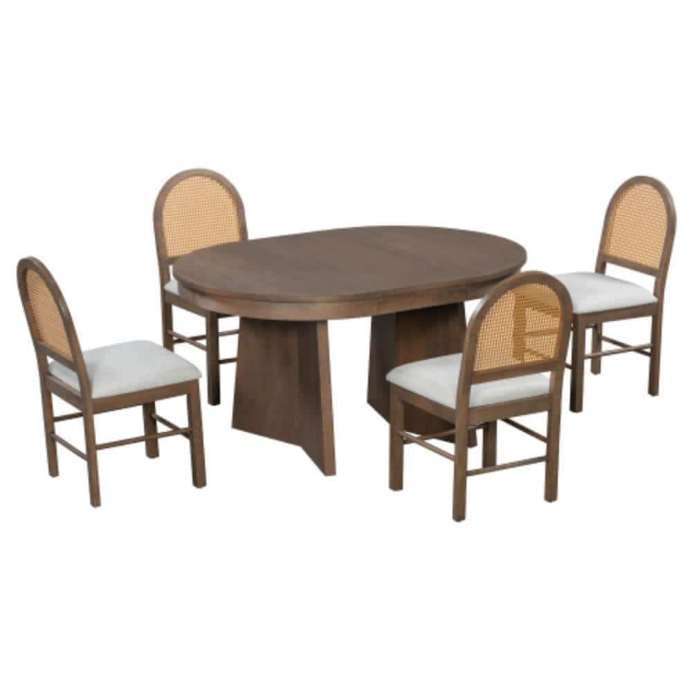 5-Piece Solid Wood Outdoor Conversation Patio Furniture Set with Beige Cushions price history on PriceWatchPro