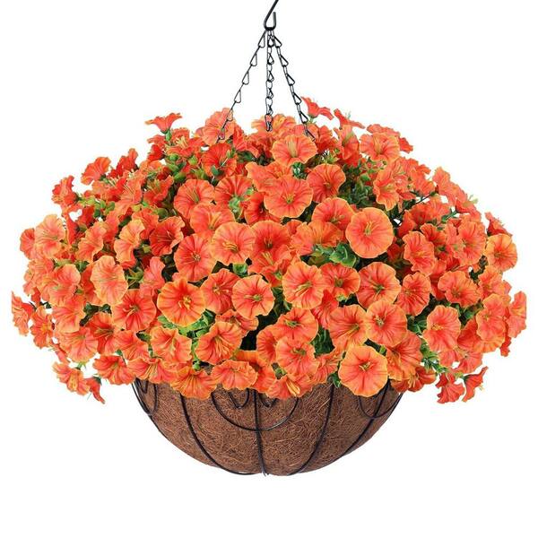 Unbranded Spring Decorations: 15.7 in. H x 19.6 in. W Orange Artificial Petunia with Baskets