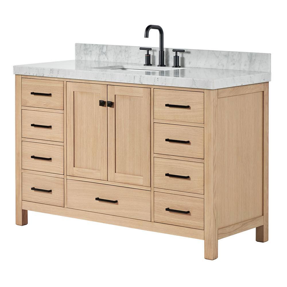 Cambridge 54'' Oak Single Bathroom Vanity with Carrara Marble Top