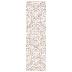 Abstract Ivory/Beige 2 ft. x 8 ft. Damask Runner Rug