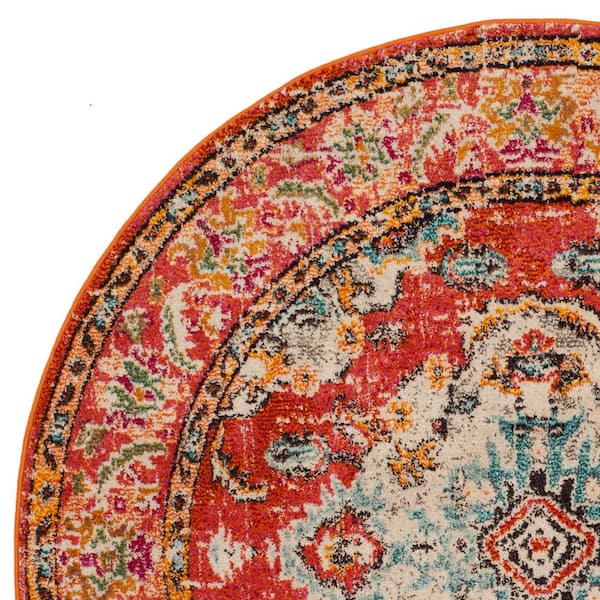 Safavieh Monaco MNC243H Orange/Light Blue 3' x 3' Round Area Rug