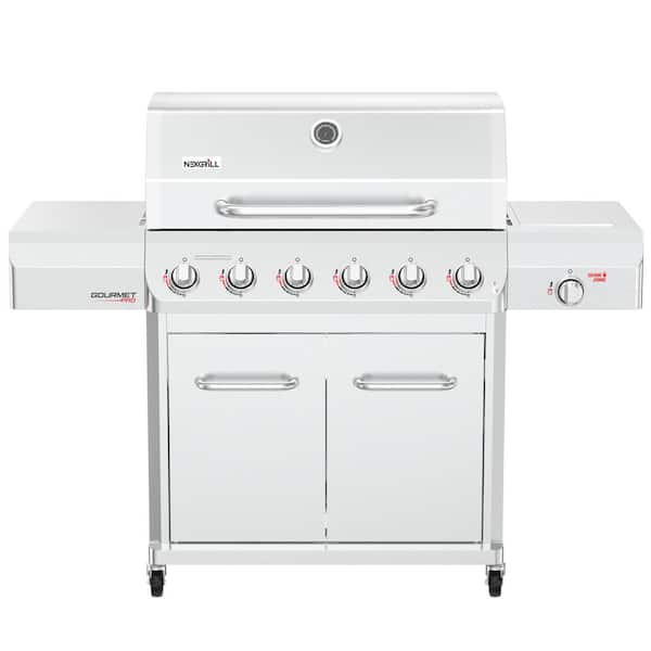 Gourmet Pro 6-Burner Stainless Steel Propane Gas Grill with Searing Side Burner and Griddle Max Insert