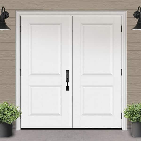 Regency 72 in. x 80 in. 2P Squaretop LHOS Unfinished White Fiberglass Double Prehung Front Door with 4-9/16 Jamb