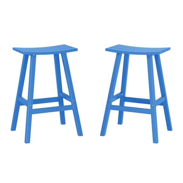 WESTIN OUTDOOR Franklin Pacific Blue 24 in. Poly HDPE Fade Resistant Outdoor Patio Saddle Seat Counter Height Bar Stool (Set of 2)