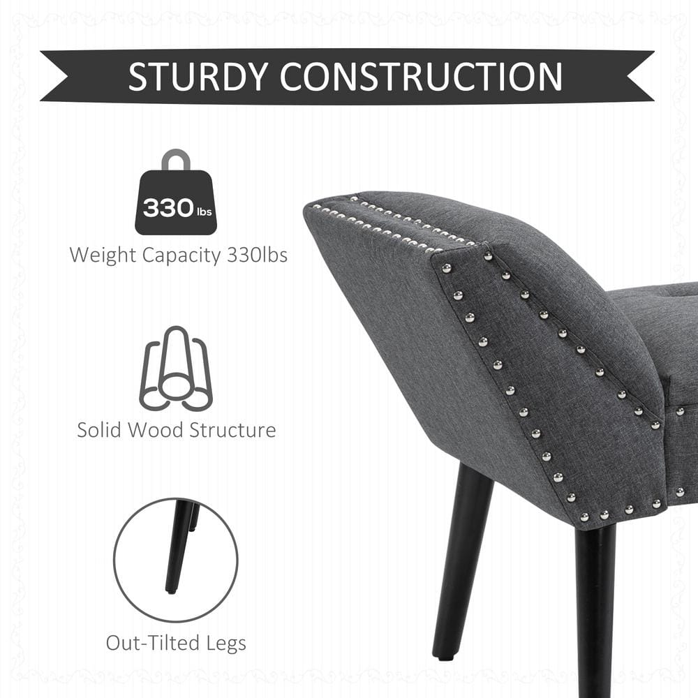 Modern Charcoal Grey Tufted Linen-Like Footstool Bench