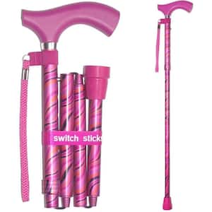 Luxury Folding Walking Stick 32 in. to 37 in. with Water Resistant Bag, Wrist Strap and Hook and Loop Band in Pink