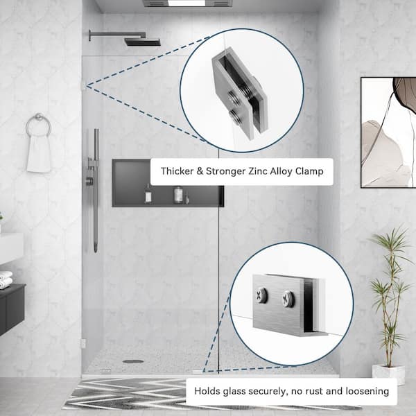 36 in. W x 78 in. H Frameless Fixed Single Panel Shower Door in Brushed Nickel with Nano-Coated Tempered Glass