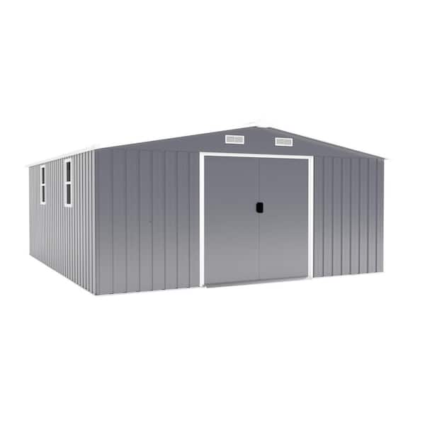 Carola 10 ft. W x 12 ft. D Dark Gray Metal Outdoor Storage Shed with Double Doors, Windows, Air Vents (109.78 sq. ft. )