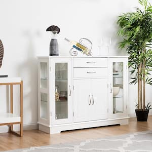 White Buffet Storage Cabinet Console Cupboard with Glass Door Drawers Kitchen Dining Room