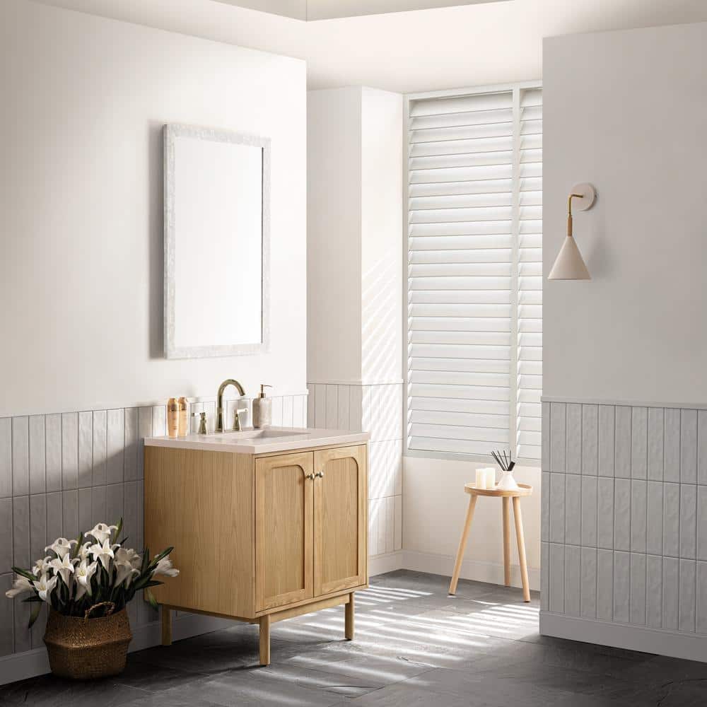 Laurent 30" Light Natural Oak Wall-Mount Single Vanity with Eternal Marfil Top