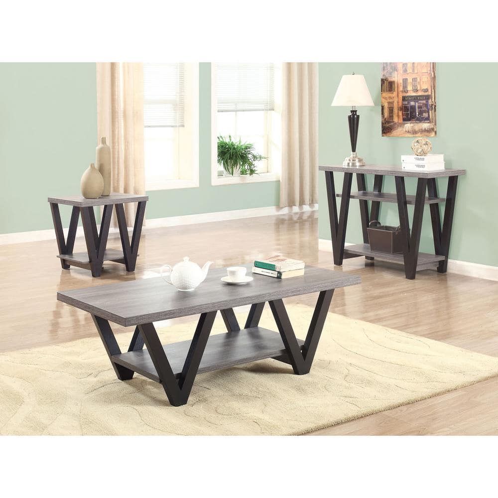 Transitional Black and Gray Wood Rectangular End Table