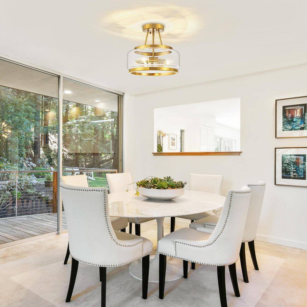 11.81 in. 3-Light Brushed Gold Modern Glass Drum Semi Flush Mount Ceiling Light Fixture For Dinning Room price history on PriceWatchPro